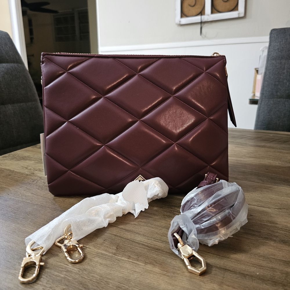 Aldo Quilted Burgundy Crossbody with Gold Accents